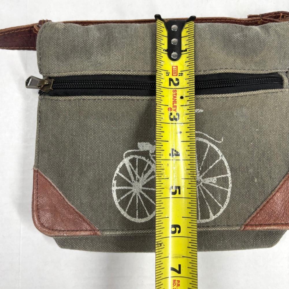 Mona B Canvas Bicycle Fanny Belt Bag Olive Leather Penny Farthing Traveler EUC - Picture 4 of 8
